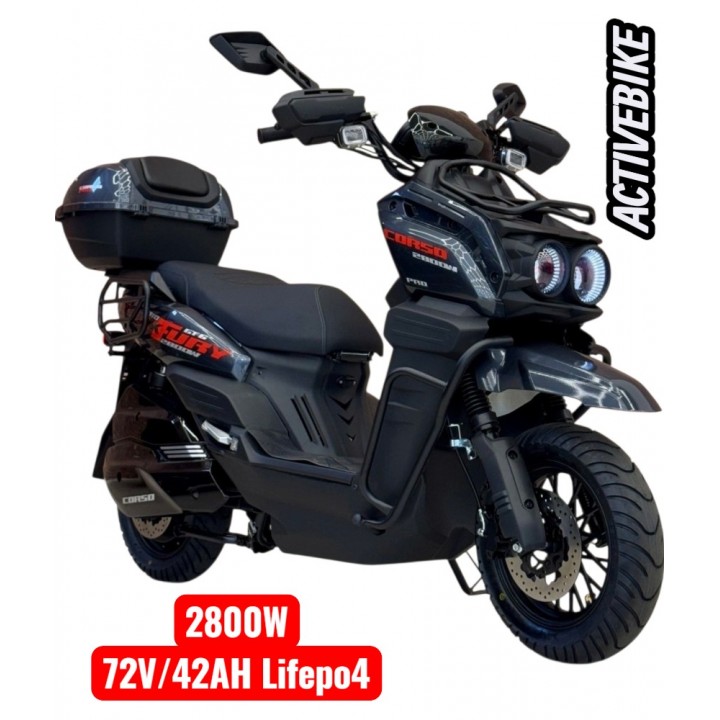 Електроскутер Corso BlackFury BF-645014 (2800W, 72V/40AH) літій-залізо-фосфатний, запаc 103 км.
