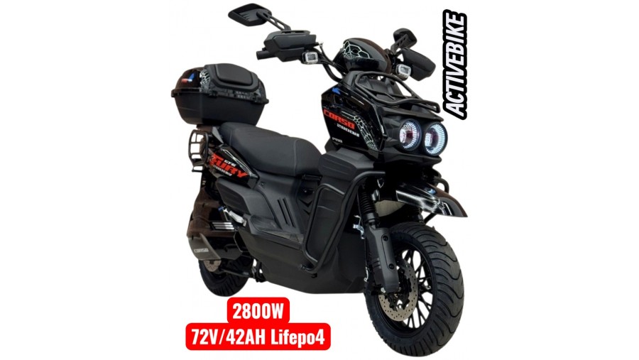 Електроскутер Corso BlackFury BF-755147 (2800W, 72V/40AH) літій-залізо-фосфатний, запаc 103 км.